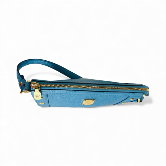 MCM München Turquoise Pebbled Leather Shoulder Bag with Gold Hardware & Dust Bag - Picture 6 of 8